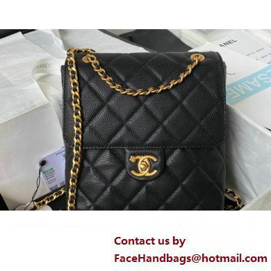 Chanel Grained Calfskin & Gold-Tone Metal Chain Backpack Bag AS4490 Black 2023